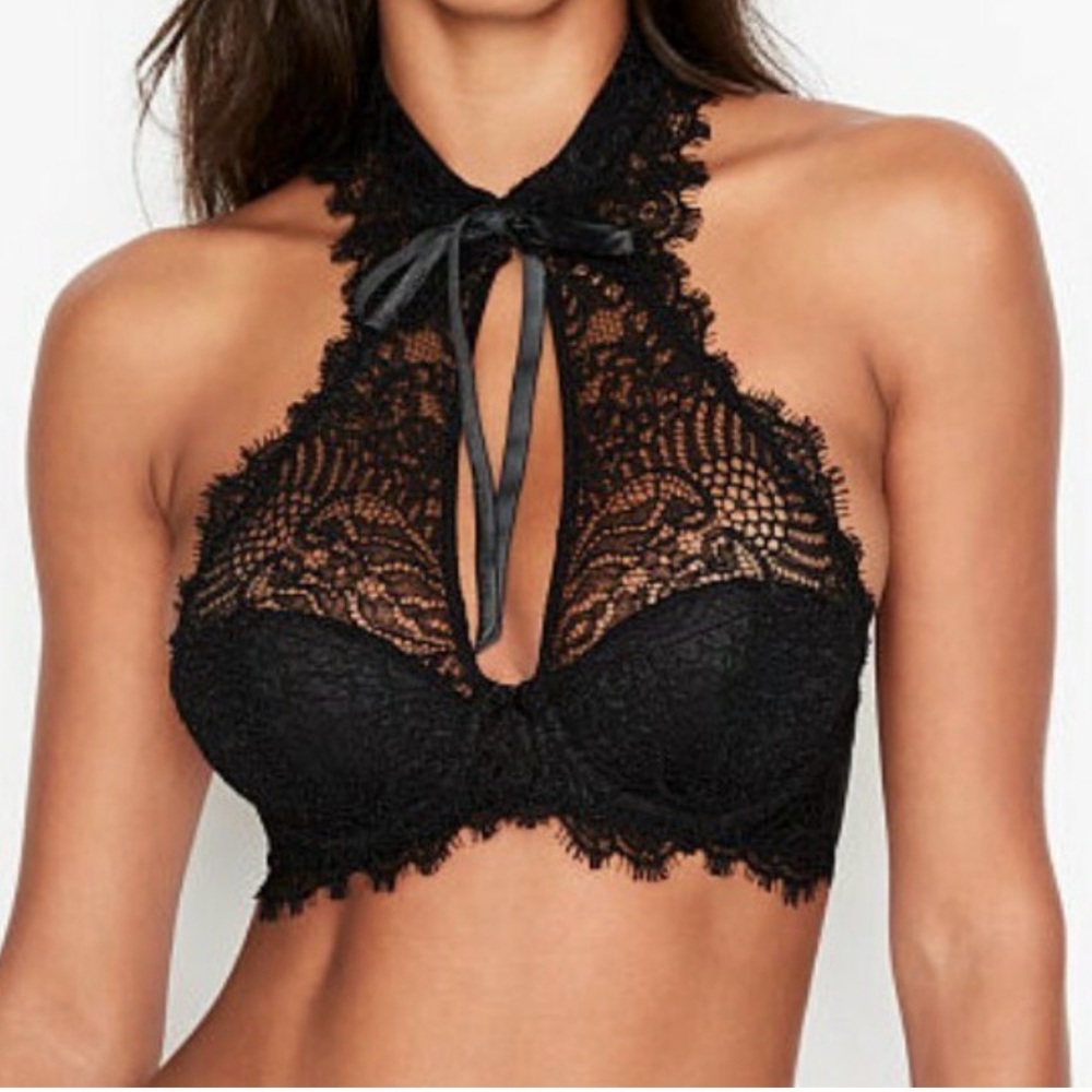 NWT Victoria’s Secret Dream Angels Black Lace Halter Bra 34DD (36E)